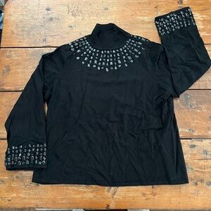 Linea by Louis Dell'Olio Black Embellished Mock Turtle Sweater- Size 1X